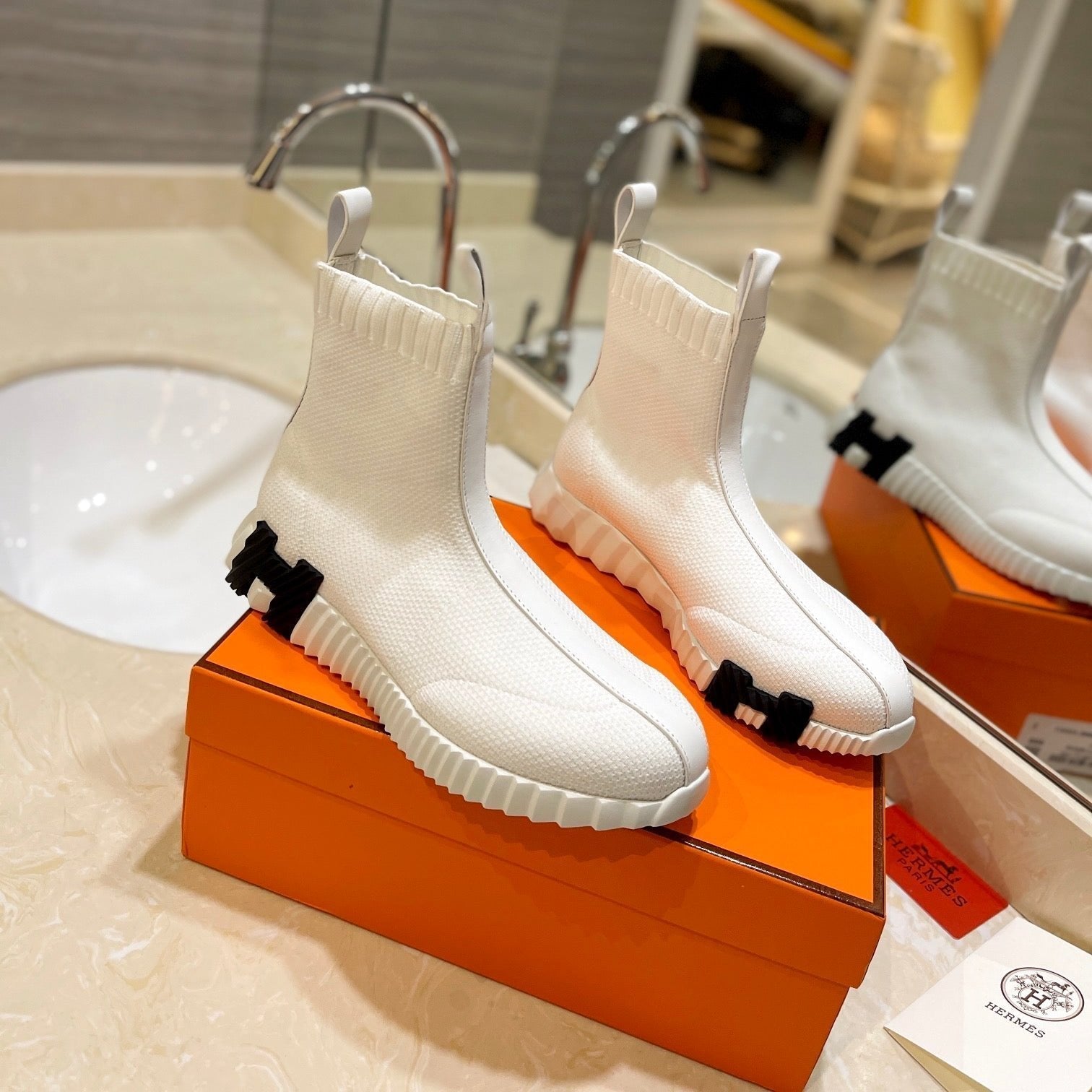 HM Fun Sneaker In White Mesh Fabric And Lambskin 983006