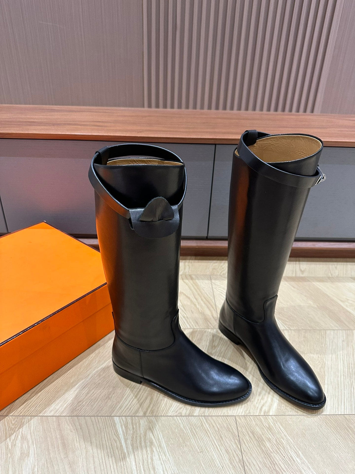 HM 26S Bow Buckle Jumping Boots 2.5cm Black Leather 112945