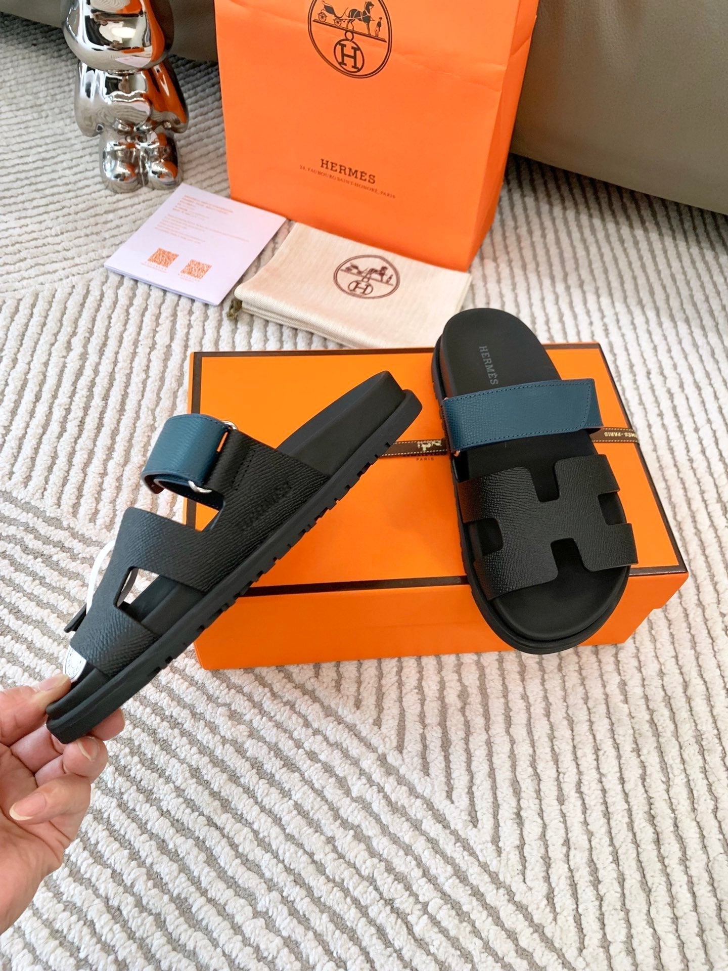 HM Chypre Sandal Black Mix Blue Navy Cowhide 963517