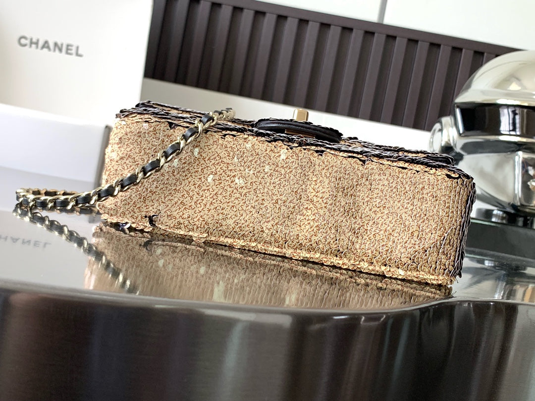 CC 26s Flap Bag Beige CC Logo Printed Sequins 996772 GHW