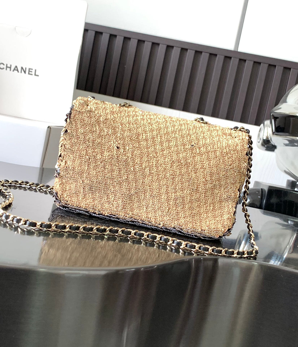 CC 26s Flap Bag Beige CC Logo Printed Sequins 996772 GHW