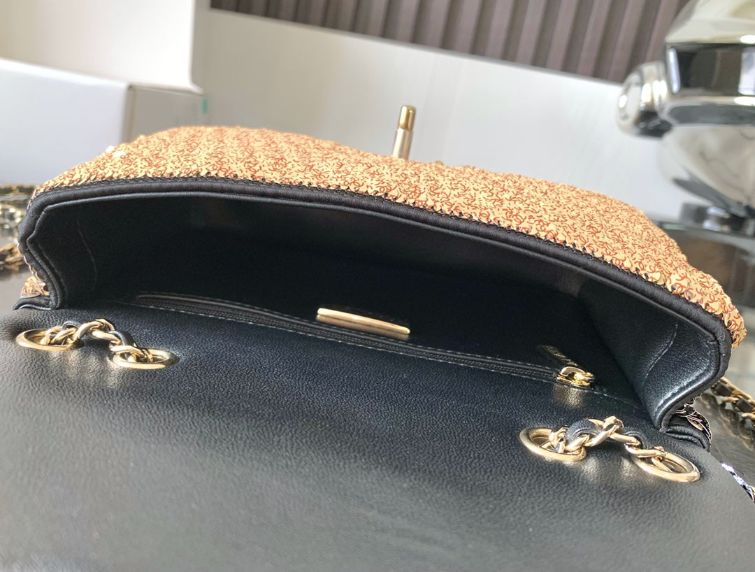 CC 26s Flap Bag Beige CC Logo Printed Sequins 996772 GHW
