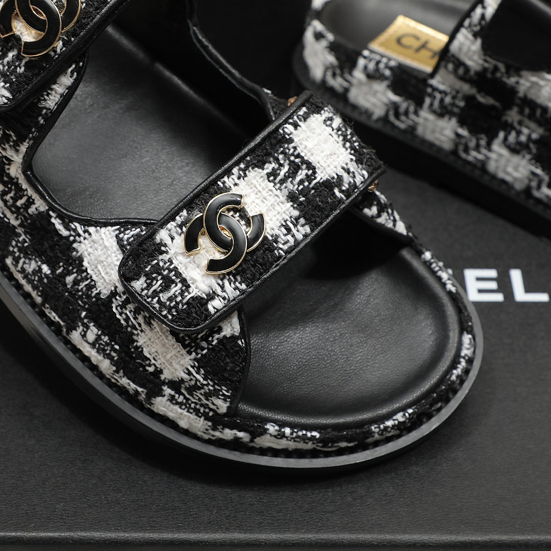 CC SS26 Dad Sandals Black White Lambskin 678969