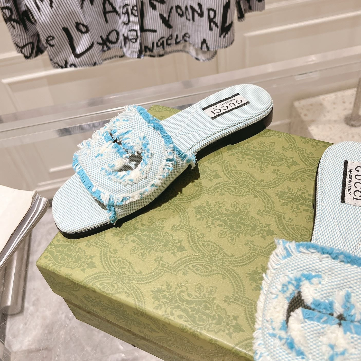 GG Interlocking double G hollow slippers Baby Blue