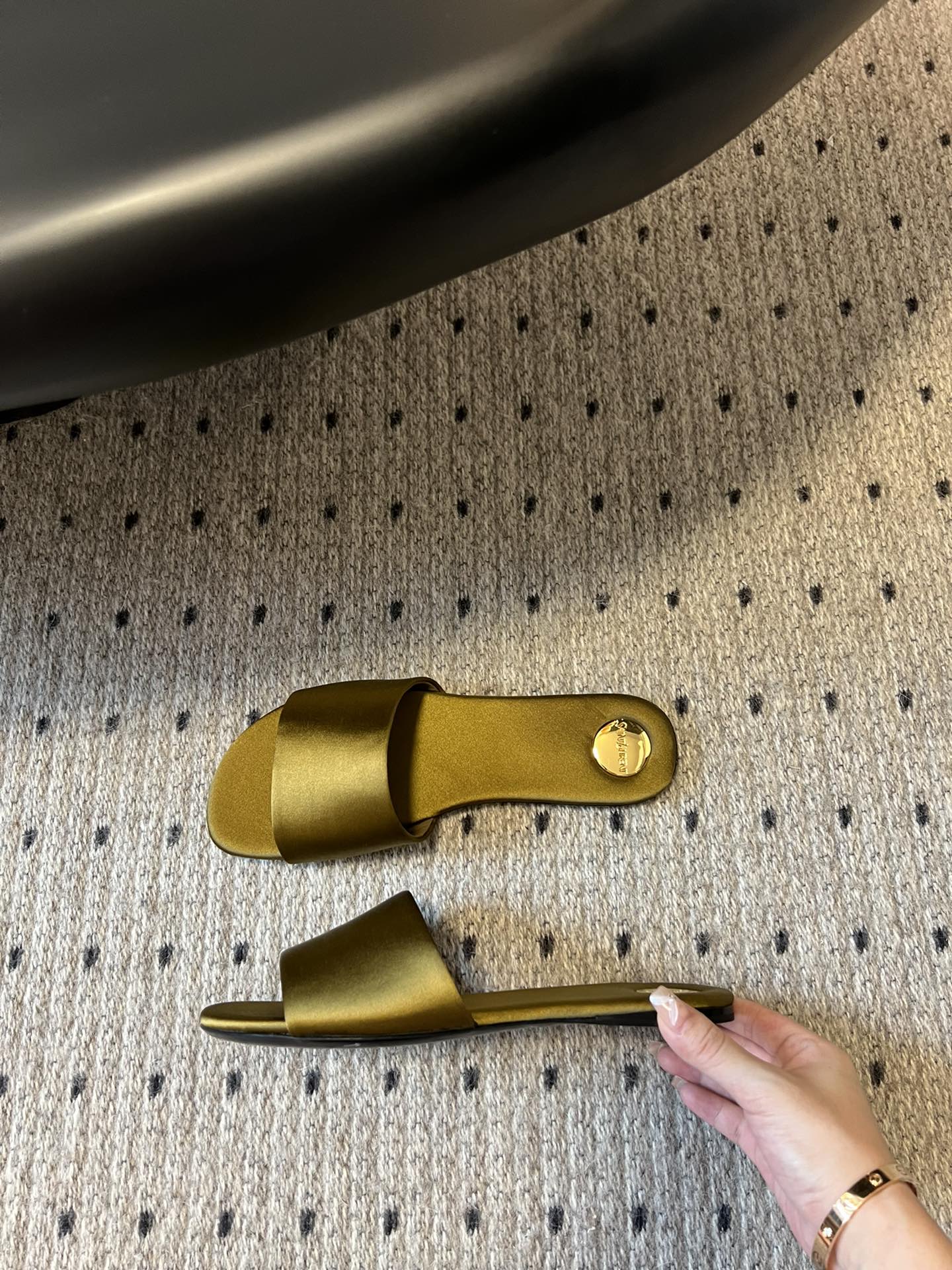 YSL Carlyle Slippers Mustard Satin