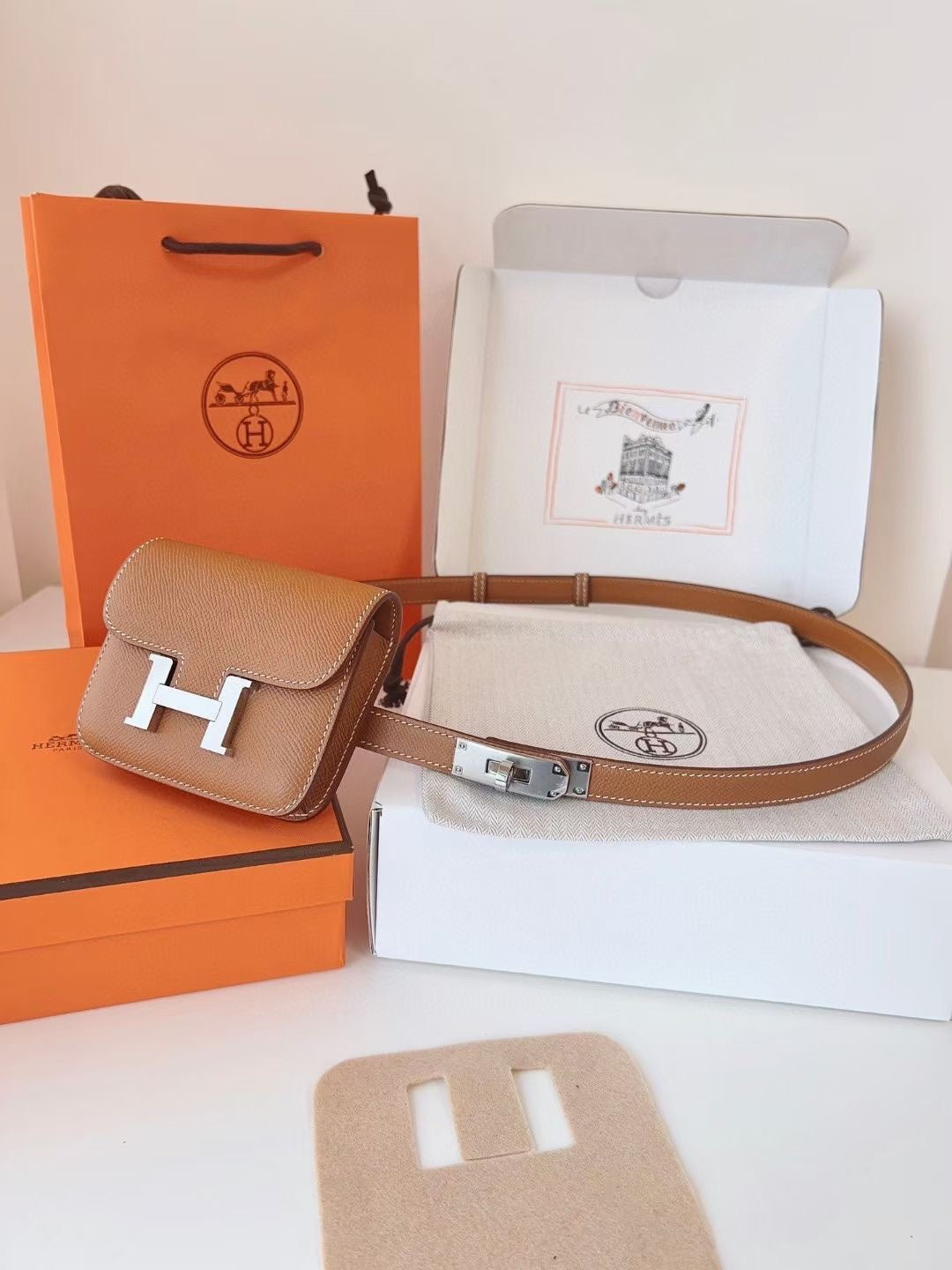 hm kelly belt 18mm with constance slim brown epsom silver hardware