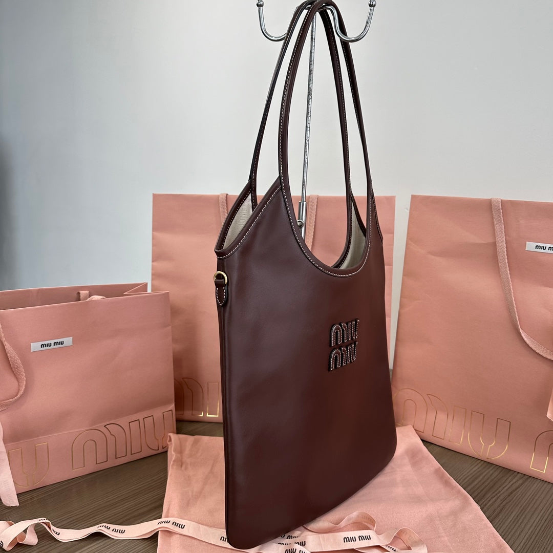 Miu Ivy Tote Bag 35cm Dark Brown Leather 217008
