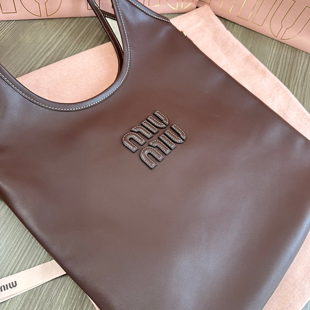Miu Ivy Tote Bag 35cm Dark Brown Leather 217008