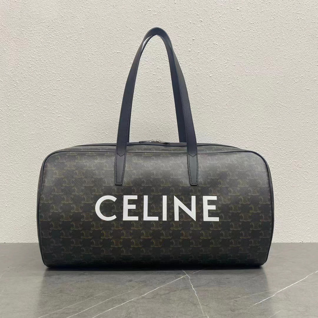 Celine Duffle Bag Bag Triomphe Black Beige Canvas & Calfskin