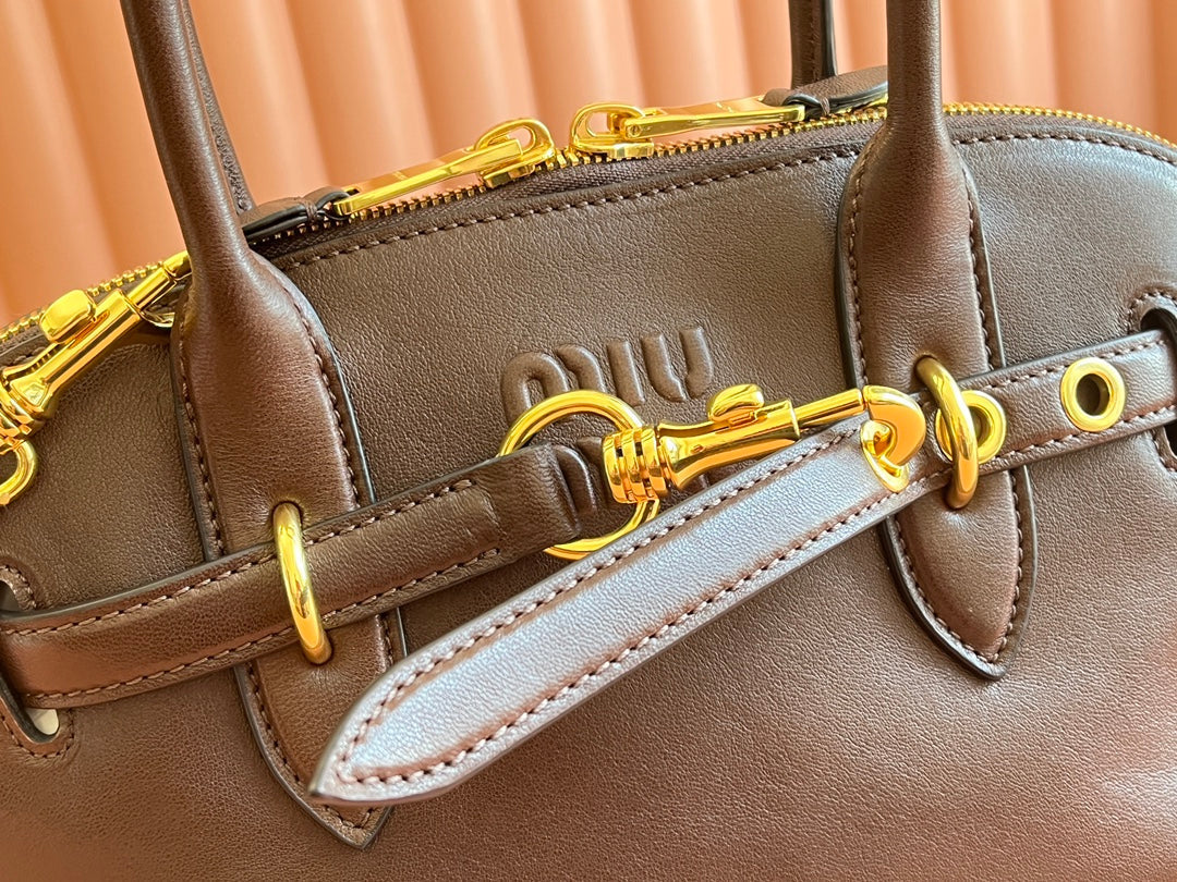 Briarwood Aventure Nappa Leather Top-handle Bag 33cm Brown 231060