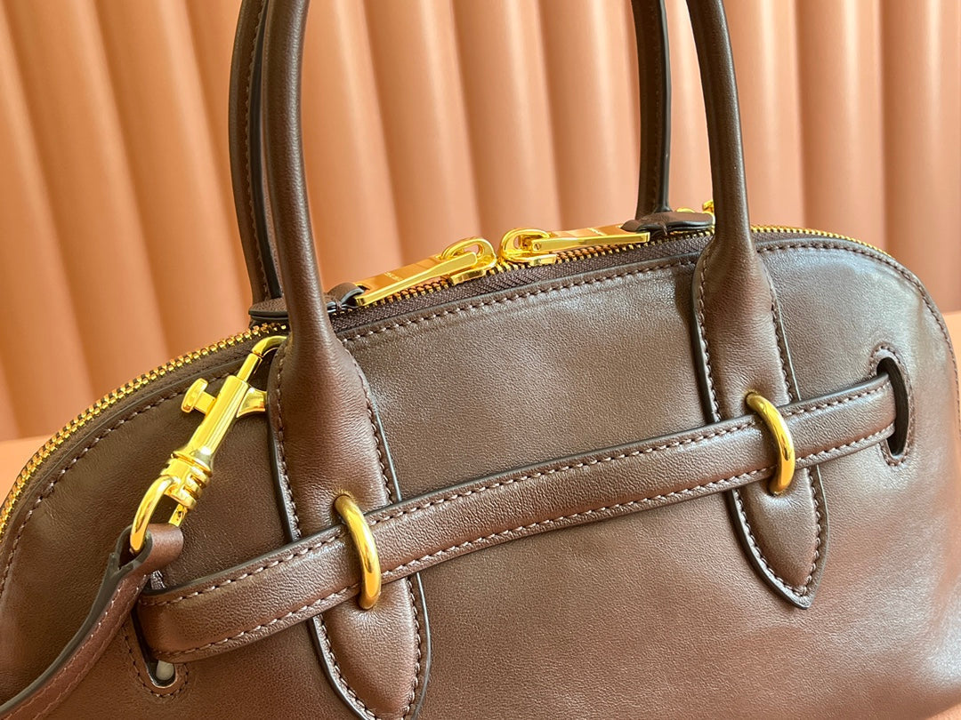 Briarwood Aventure Nappa Leather Top-handle Bag 33cm Chocolate 231061