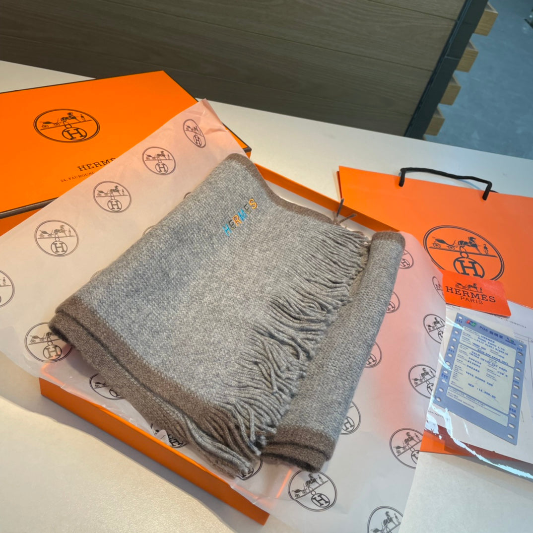 Scarf 180 CM Grey White Mix Brown Cashmere Knit 398249