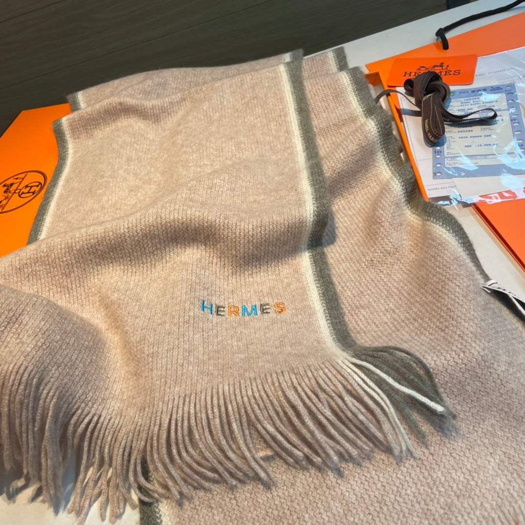 Scarf 180 CM Beige Mix Grey White Cashmere Knit 398251
