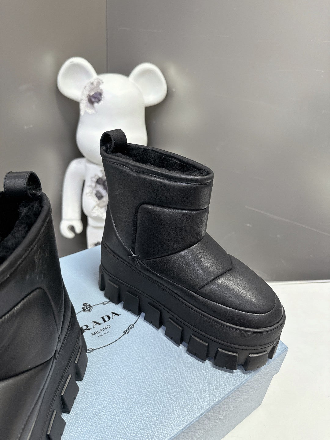Prada 26s Platform Snow Boots Black Cowhide 951766