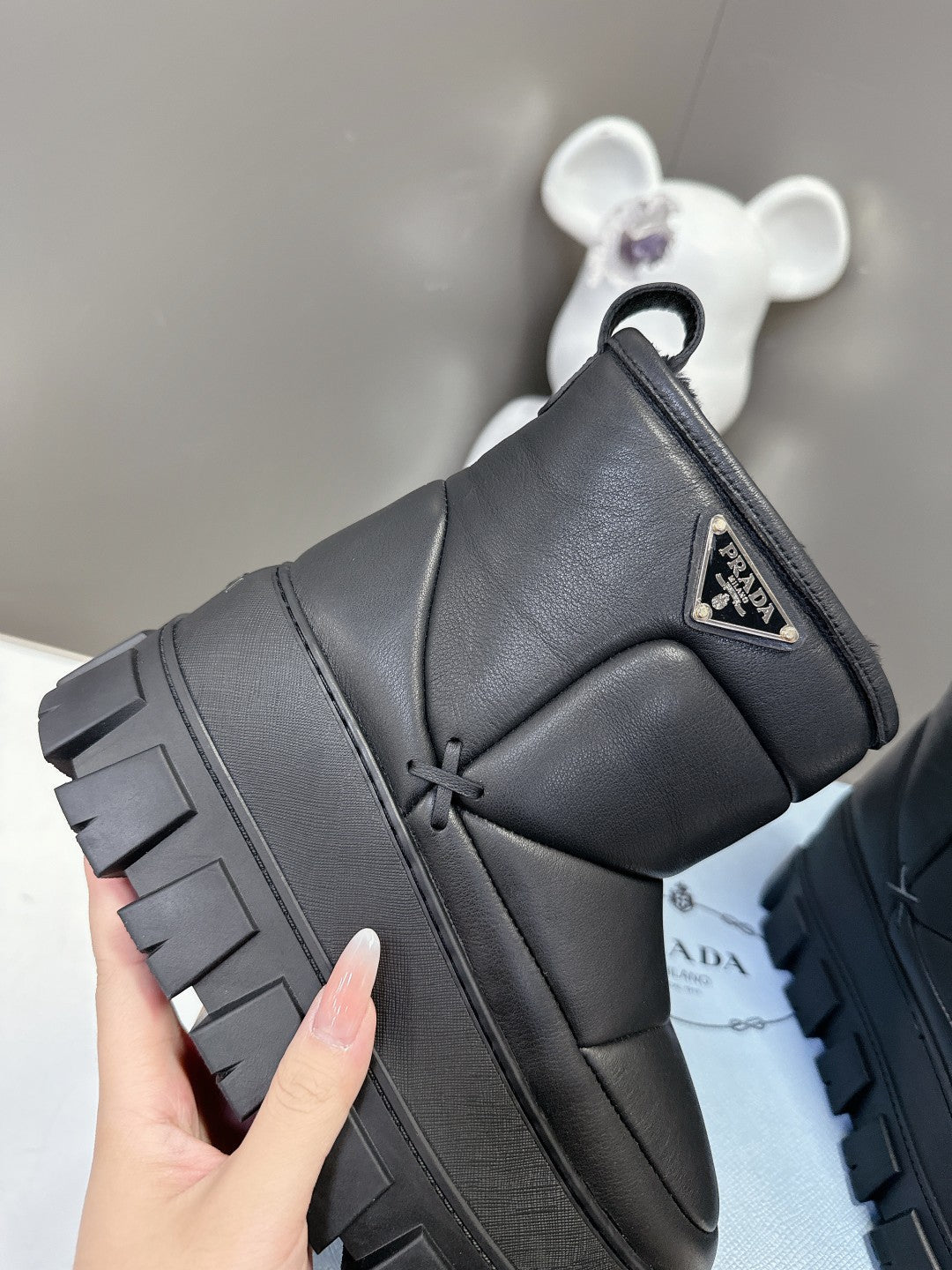 Prada 26s Platform Snow Boots Black Cowhide 951766