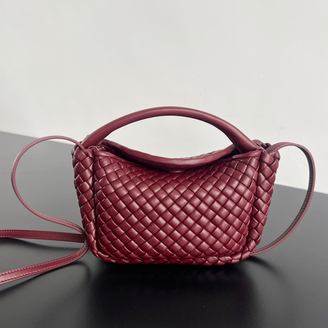 BV Small Cobble Top Handle 23cm Dark Red Lambskin
