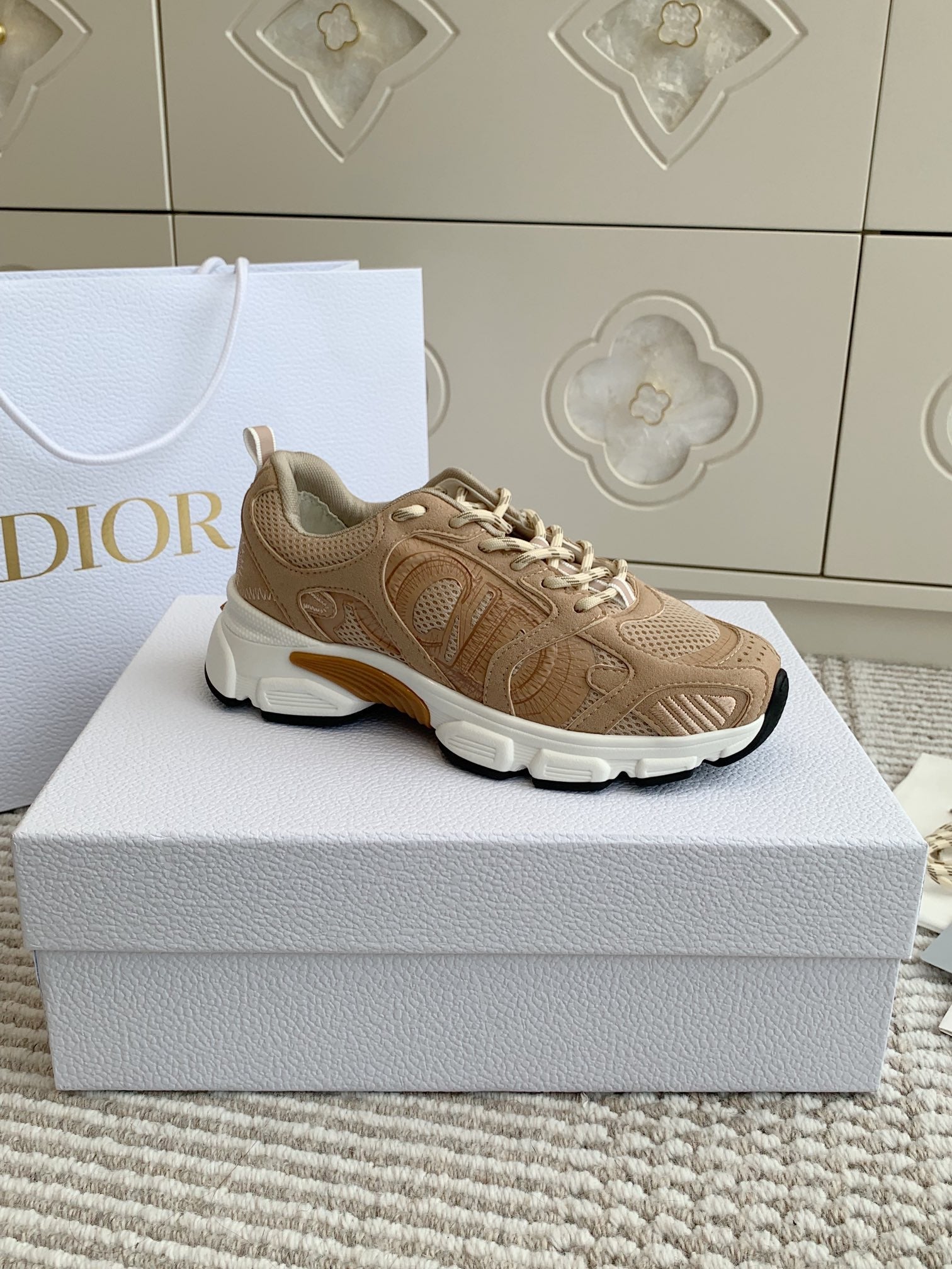 CD Chrono Sneaker In Brown Mesh Fabric And Suede 105381