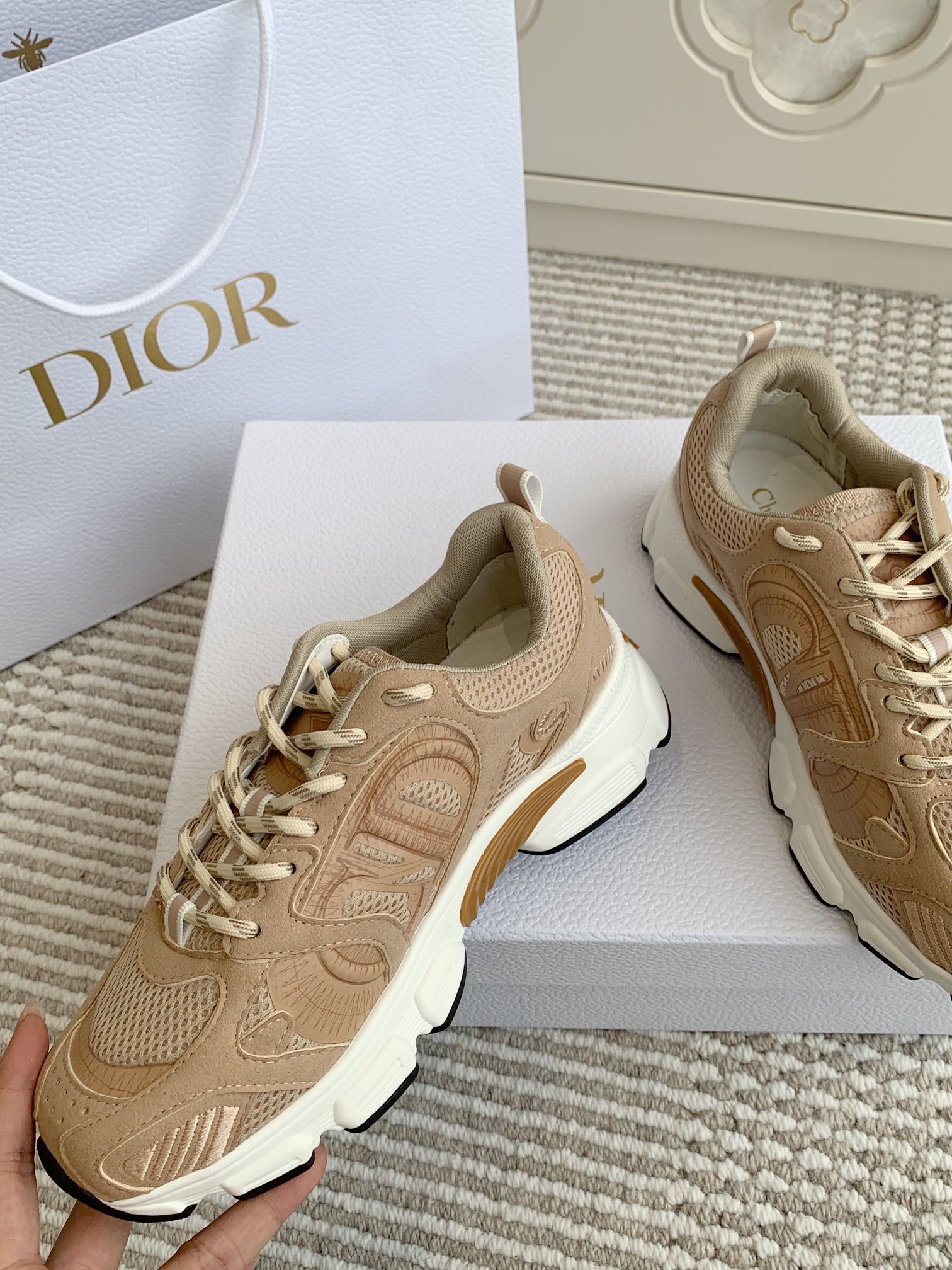 CD Chrono Sneaker In Brown Mesh Fabric And Suede 105381