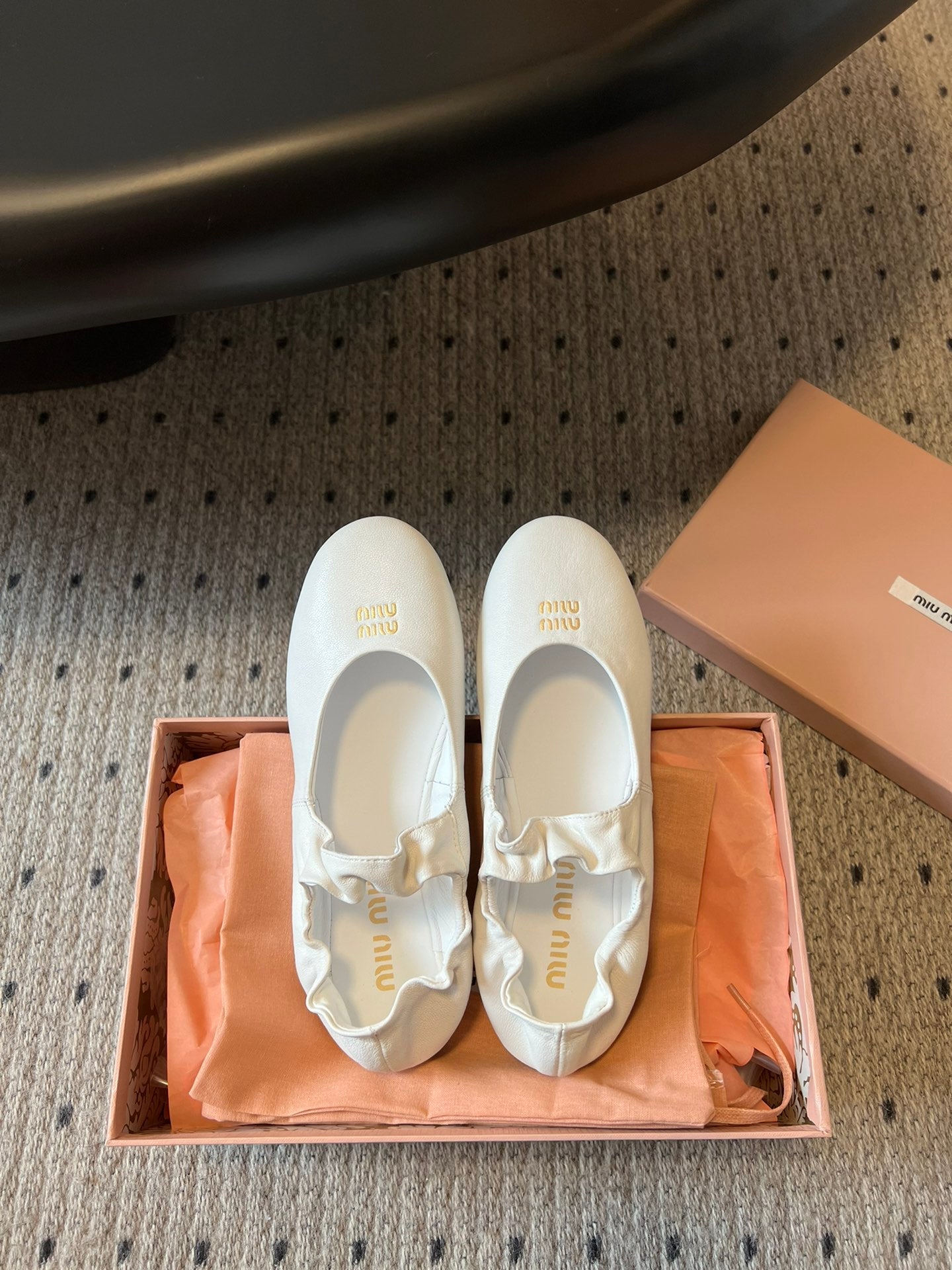 Miu 26s Ballerinas In White Ruches Nappa Calfskin