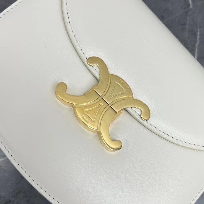 Celine Chain Besace Clea Bag Triomphe White Calfskin GHW