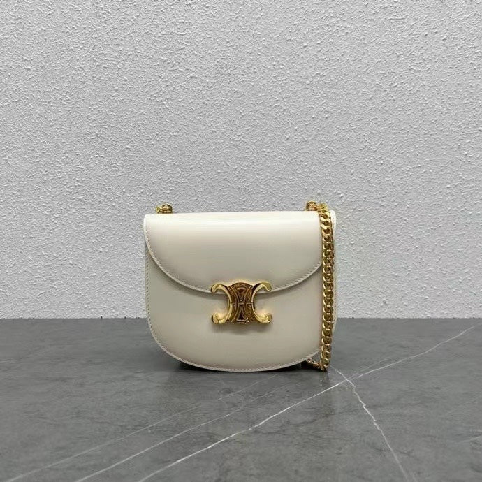 Celine Chain Besace Clea Bag Triomphe White Calfskin GHW