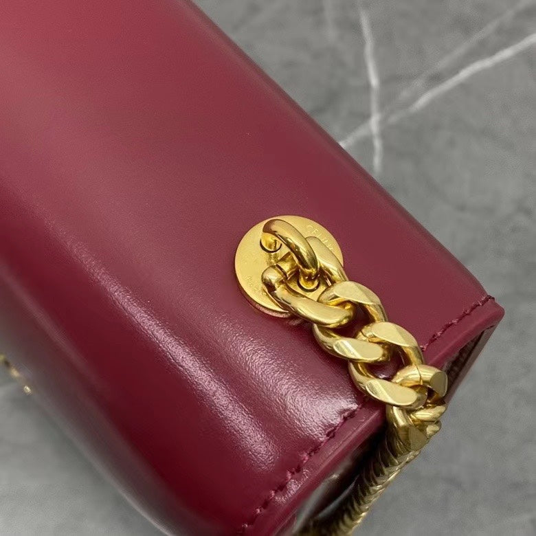 Celine Chain Besace Clea Bag Triomphe Burgundy Calfskin GHW