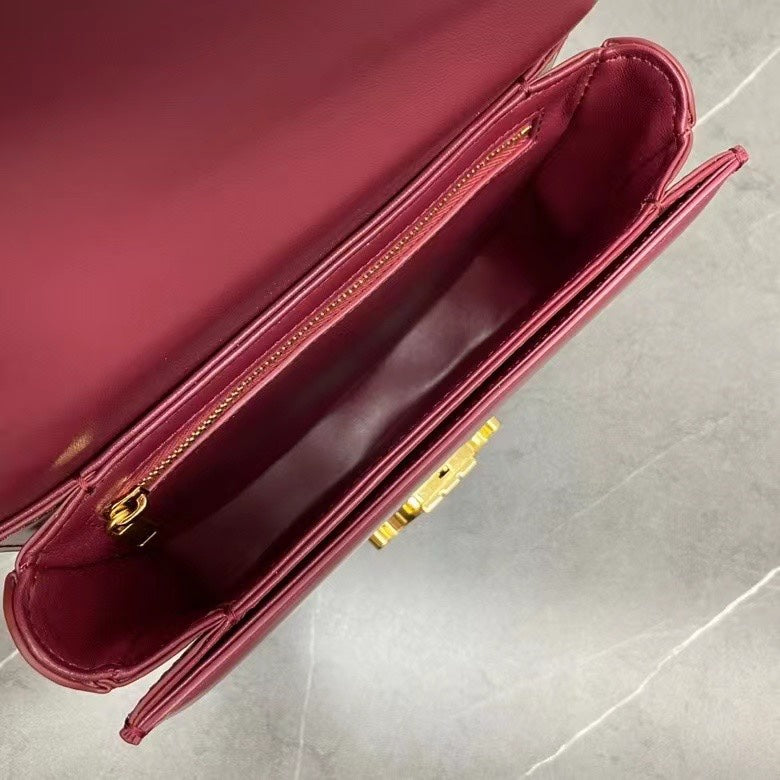 Celine Chain Besace Clea Bag Triomphe Burgundy Calfskin GHW