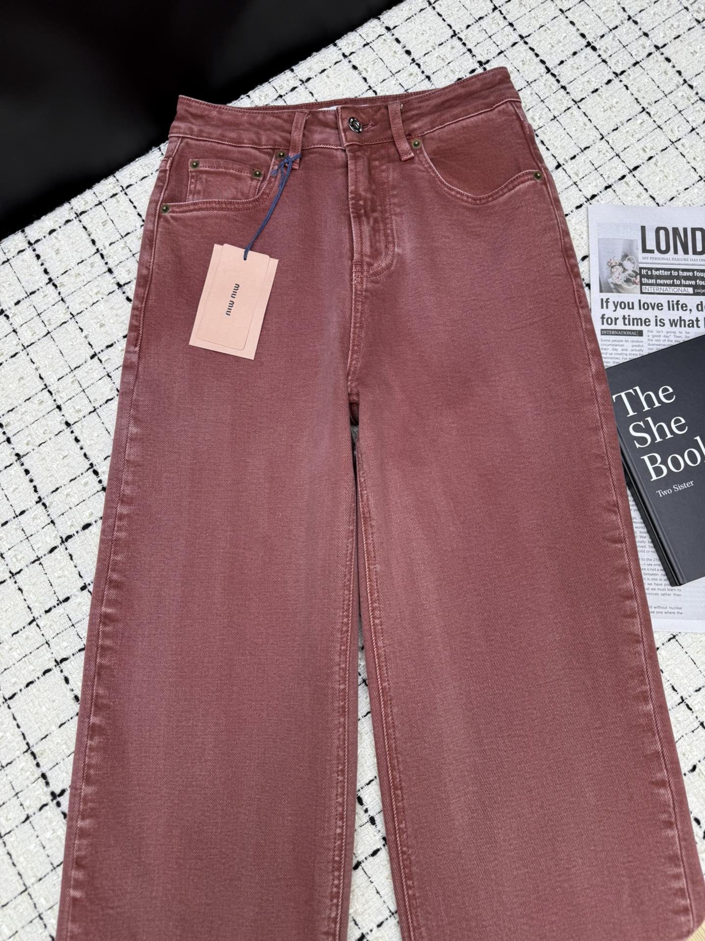 Miu Appliqué Embroidered Straight Leg Jeans Denim 404846
