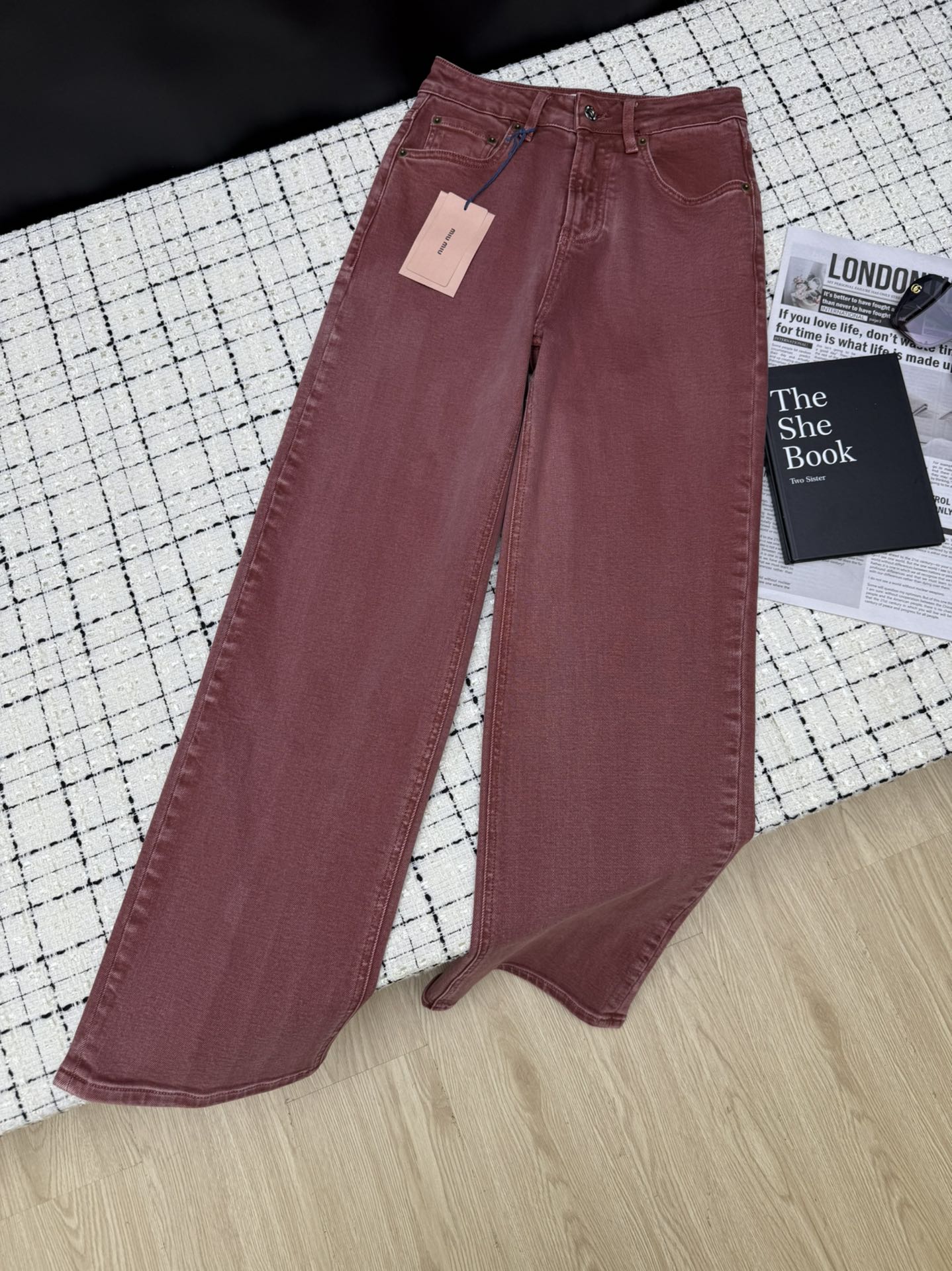 Miu Appliqué Embroidered Straight Leg Jeans Denim 404846