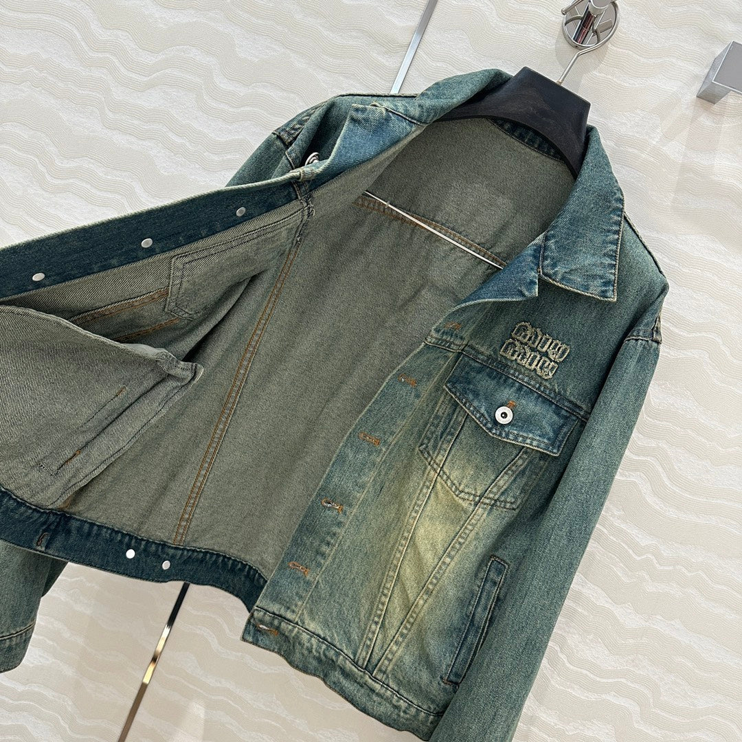 Miu Miu 25 Denim Sickle Jacket Blue Cotton