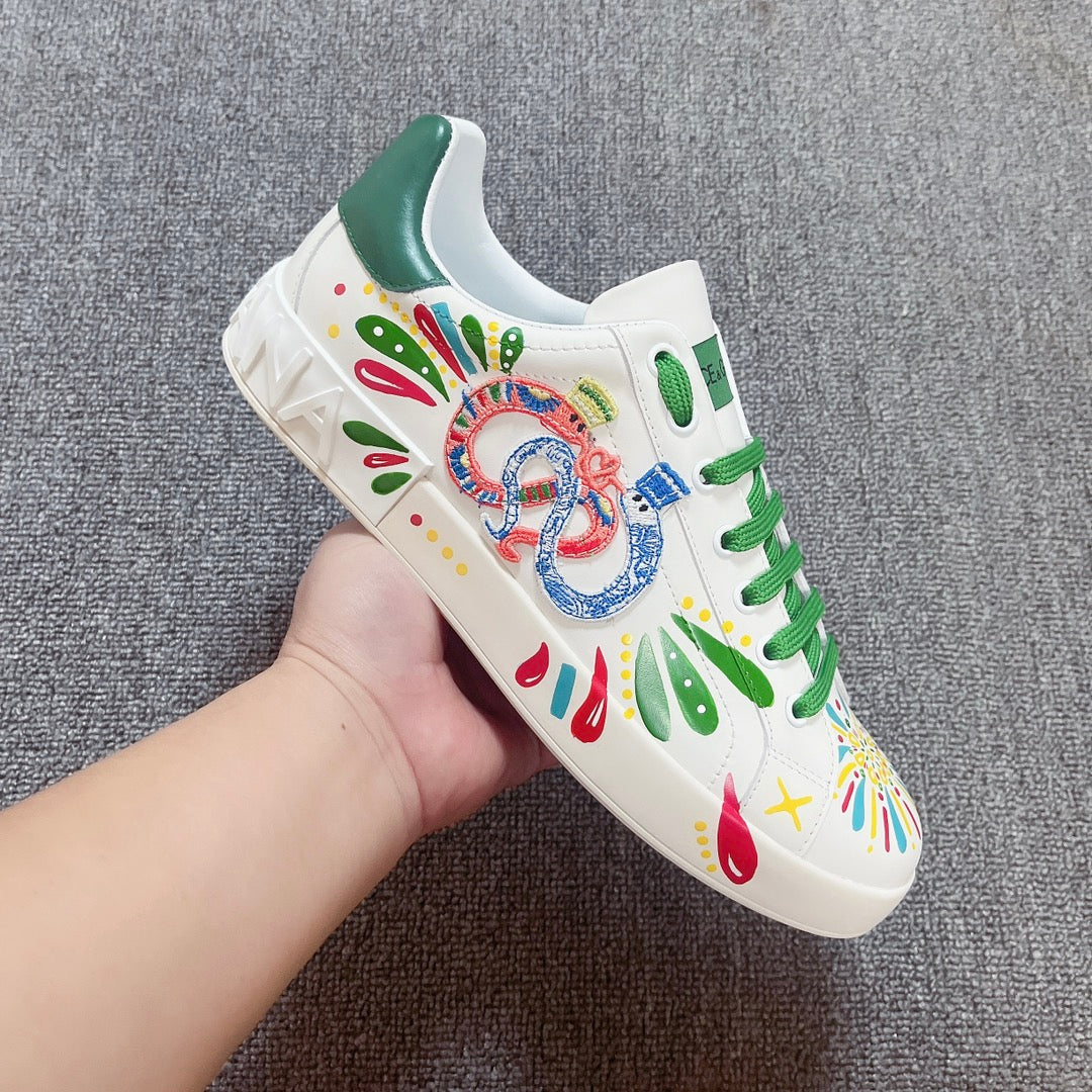 DC Portofino Limited Edition Sneakers Green Snake Embroidery & Sheepskin 288471