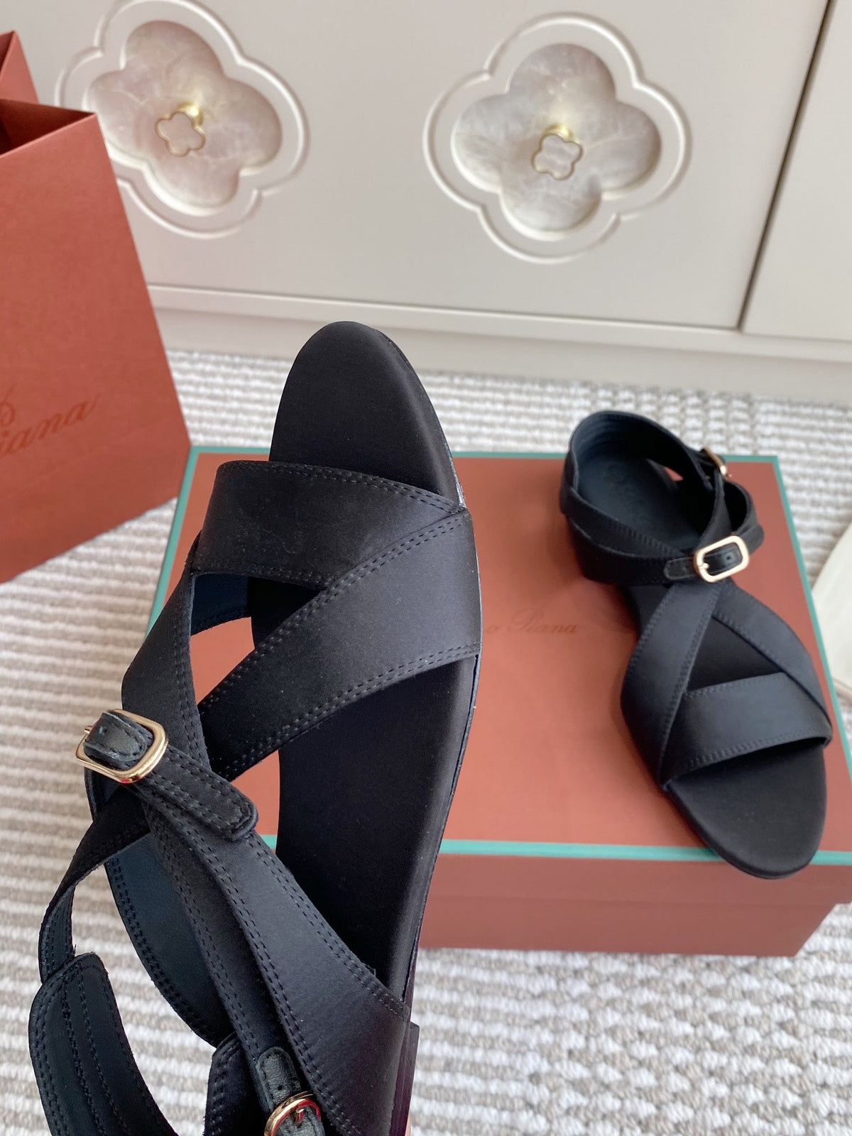 LP Sandals In Black Satin