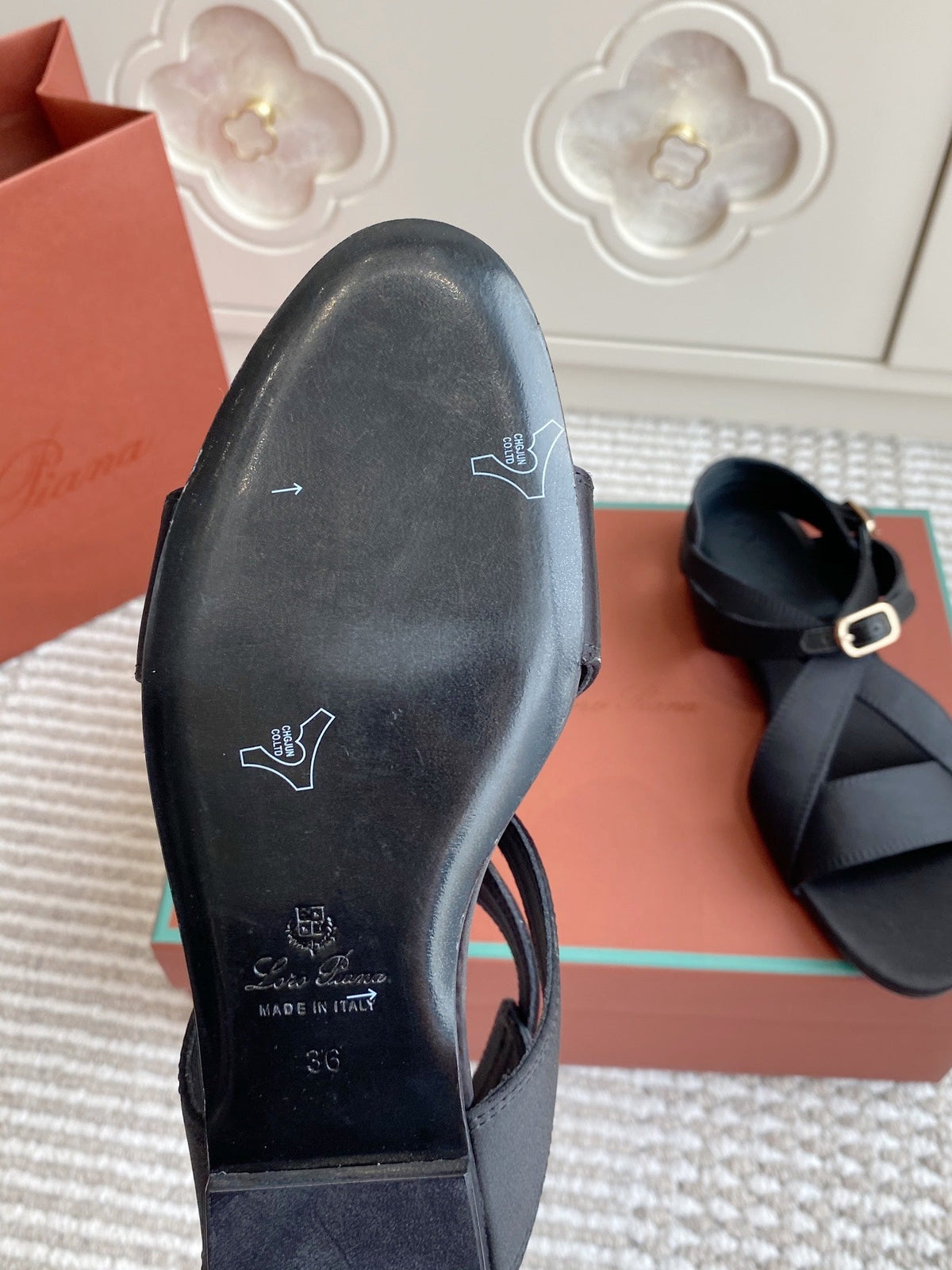 LP Sandals In Black Satin