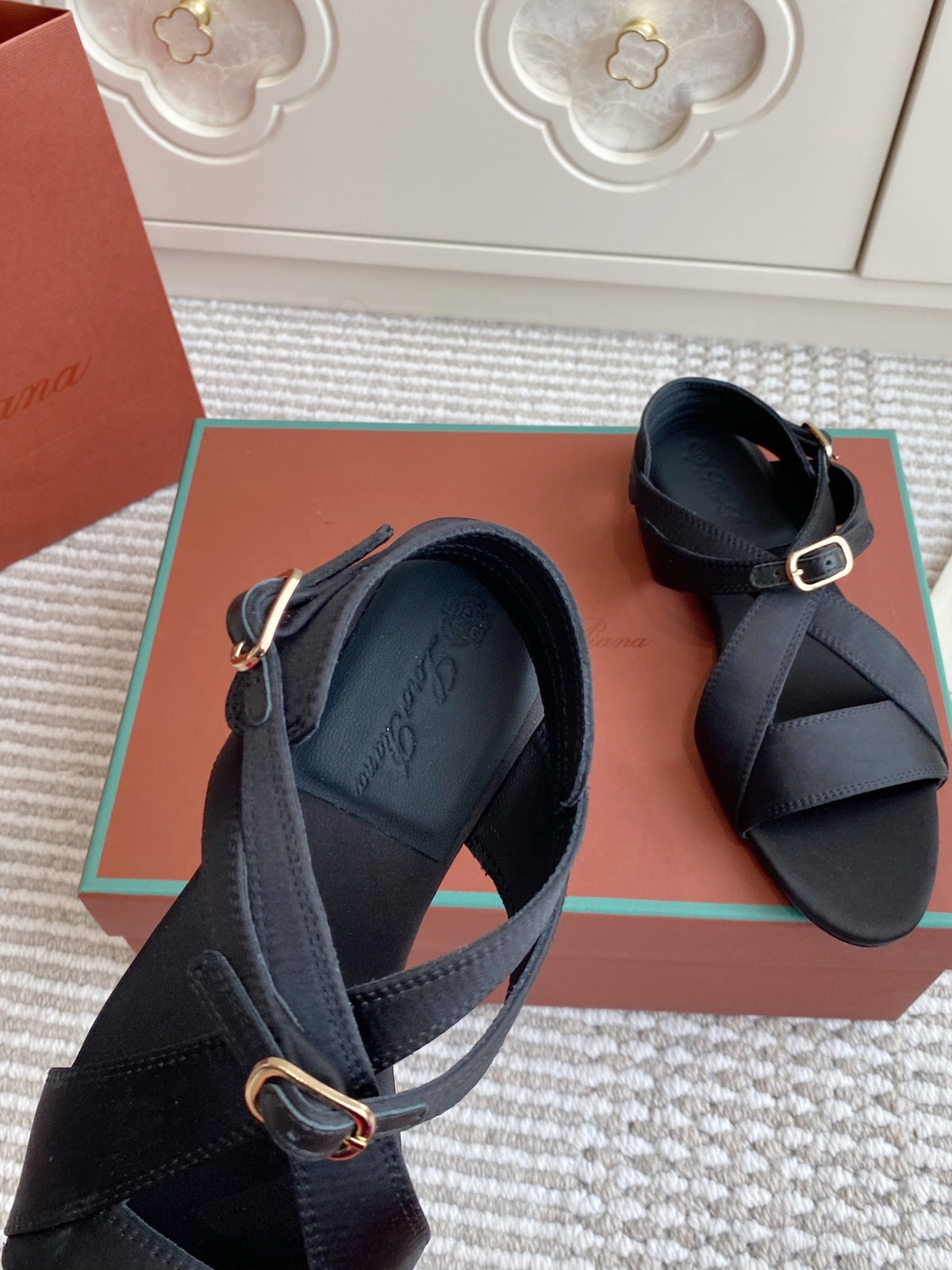 LP Sandals In Black Satin