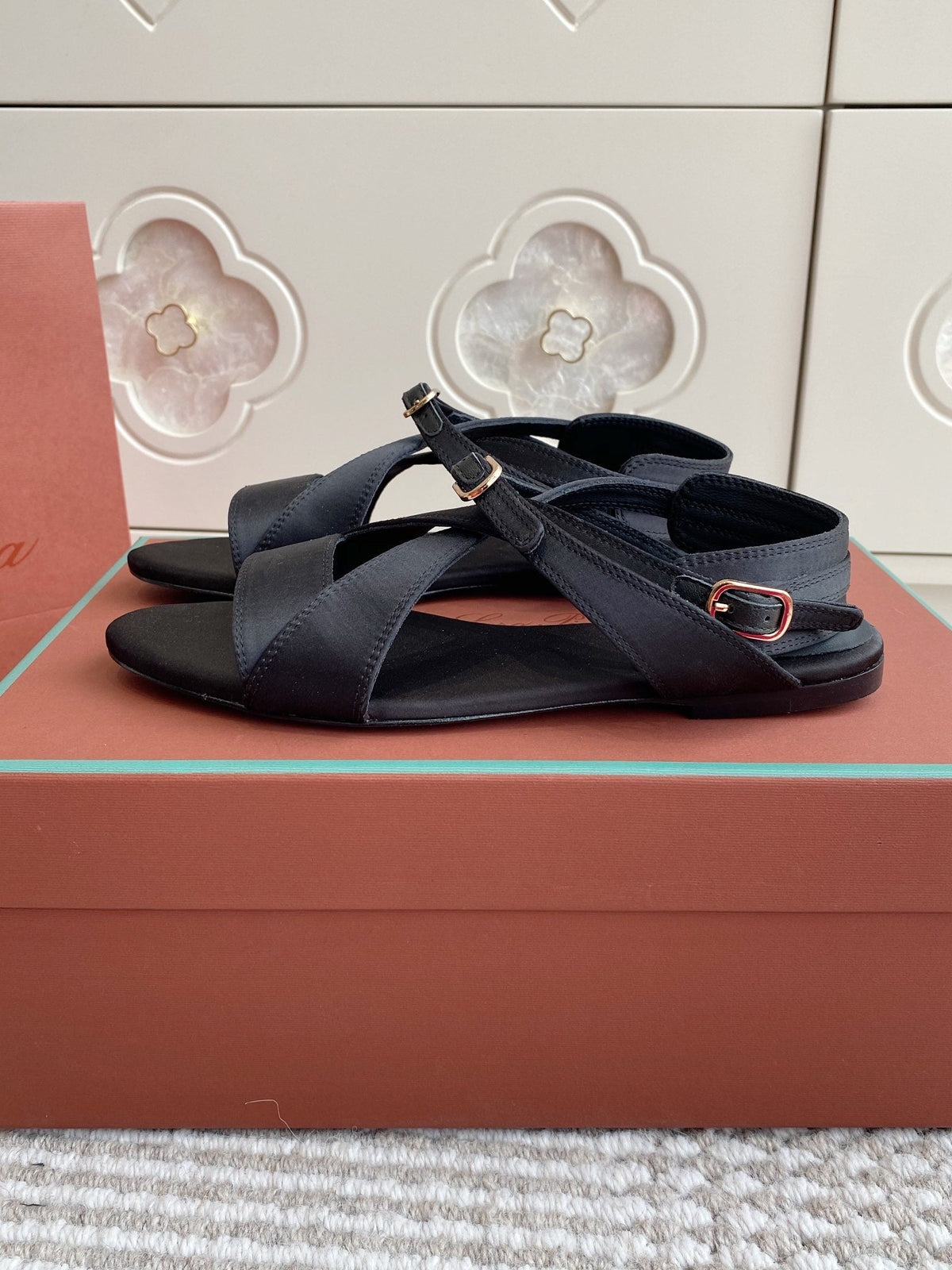 LP Sandals In Black Satin