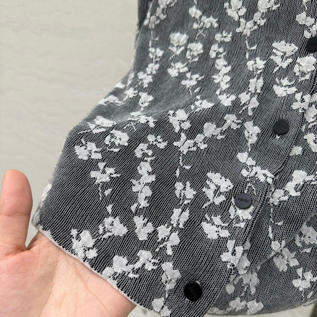 Fendi Knitted Cardigan Dark Gray Cotton Viscose