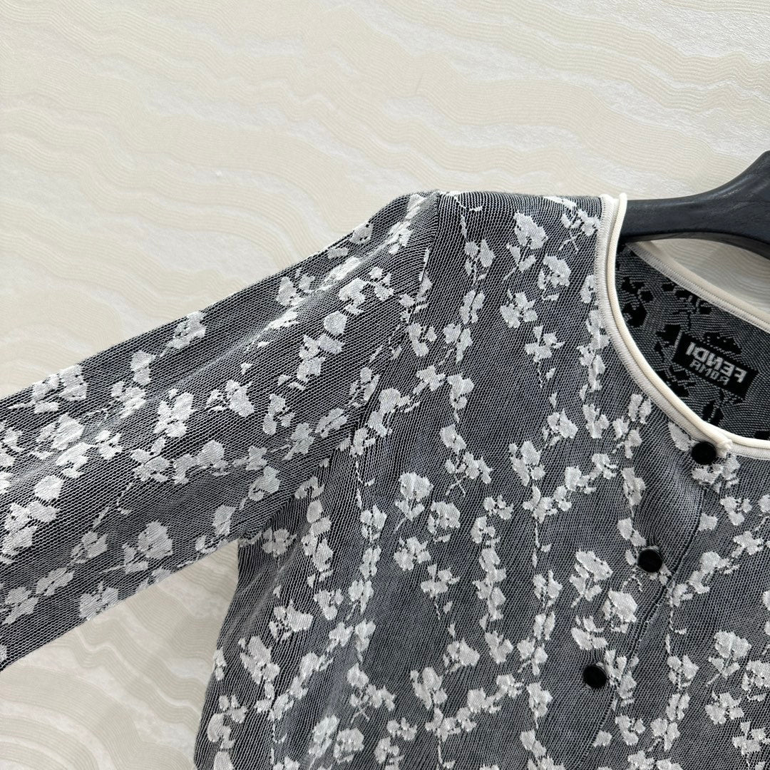 Fendi Knitted Cardigan Dark Gray Cotton Viscose