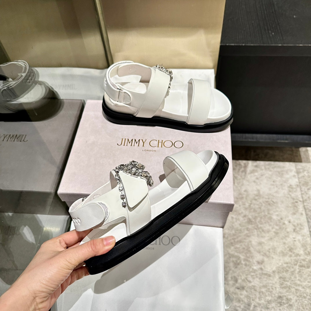 Jimmy Rhinestone Verity Sandals White Leather 326425