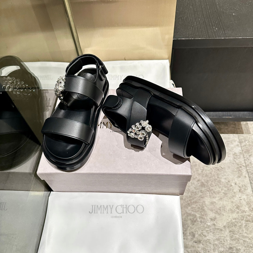 Jimmy Rhinestone Verity Sandals Black Leather 326426