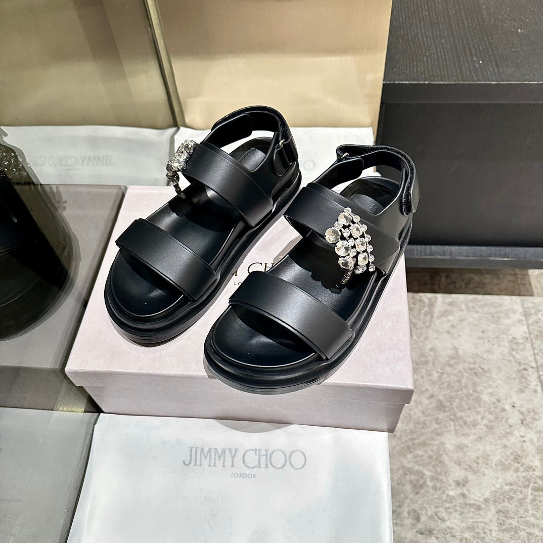 Jimmy Rhinestone Verity Sandals Black Leather 326426