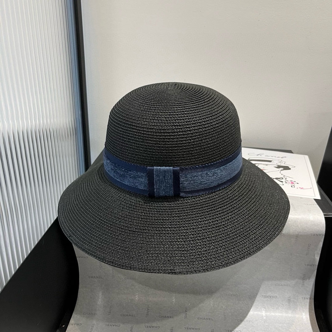 HAT IN BLACK RAFFIA MIX DENIM 653574