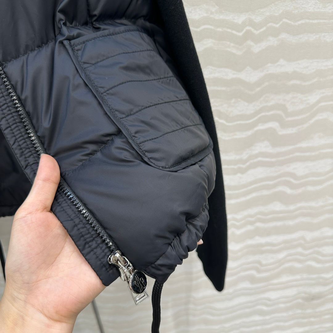 Moncler 2026 Black Down-Padded Knit Cardigan Jacket 446786