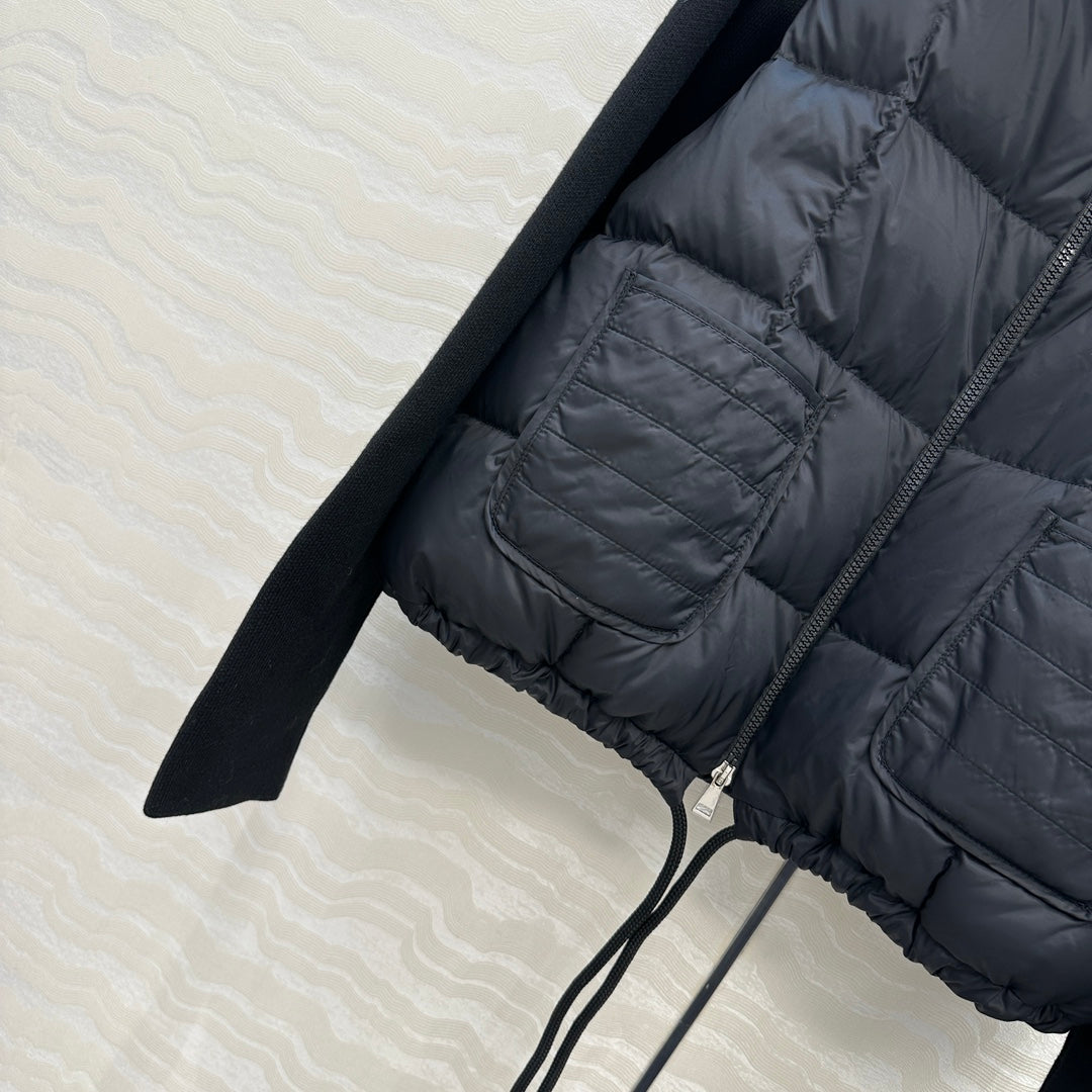 Moncler 2026 Black Down-Padded Knit Cardigan Jacket 446786