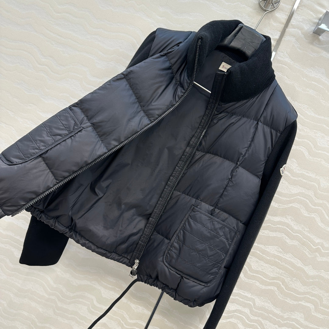 Moncler 2026 Black Down-Padded Knit Cardigan Jacket 446786