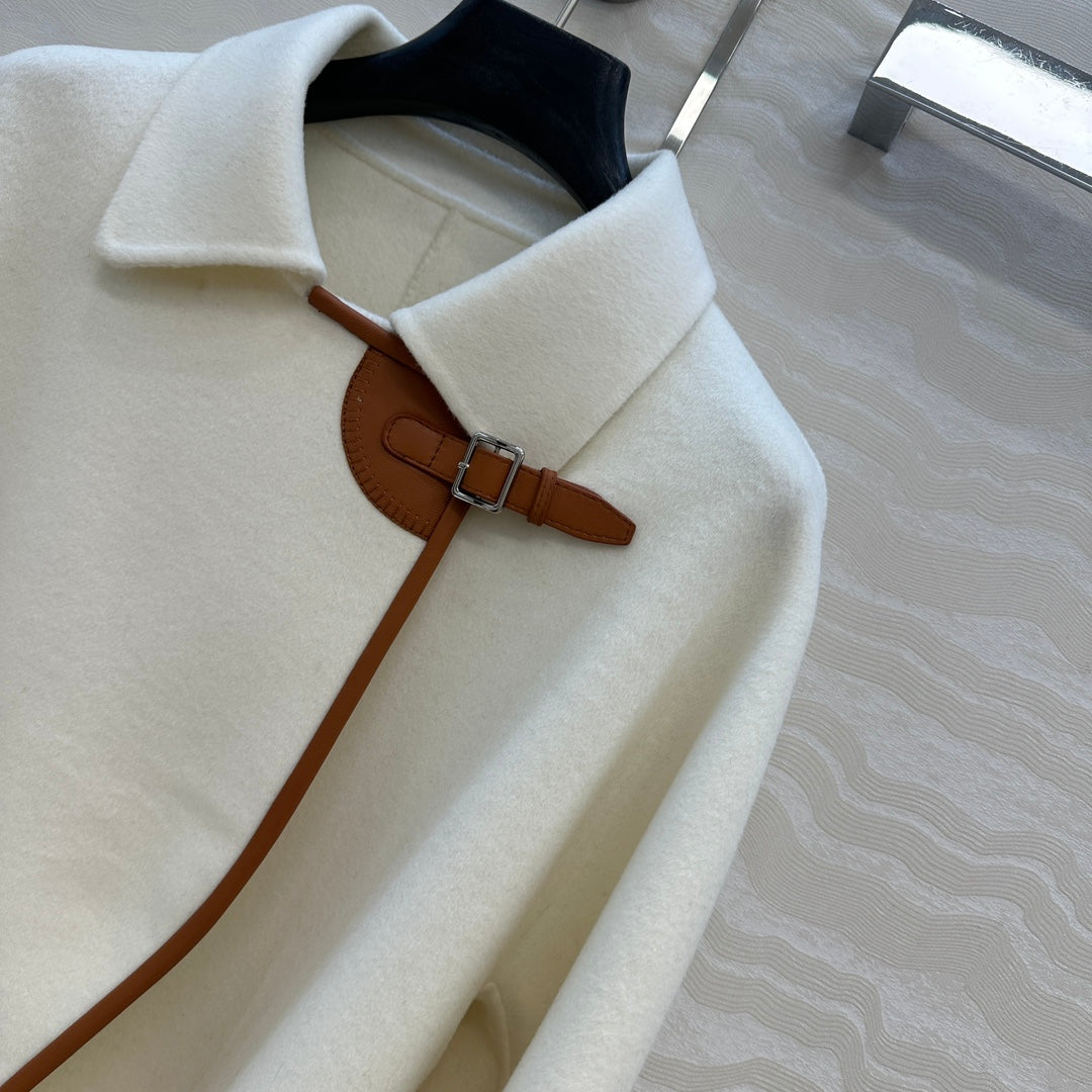 HM SS26 Leather Trimmed Coat Ivory Wool Cashmere 351141