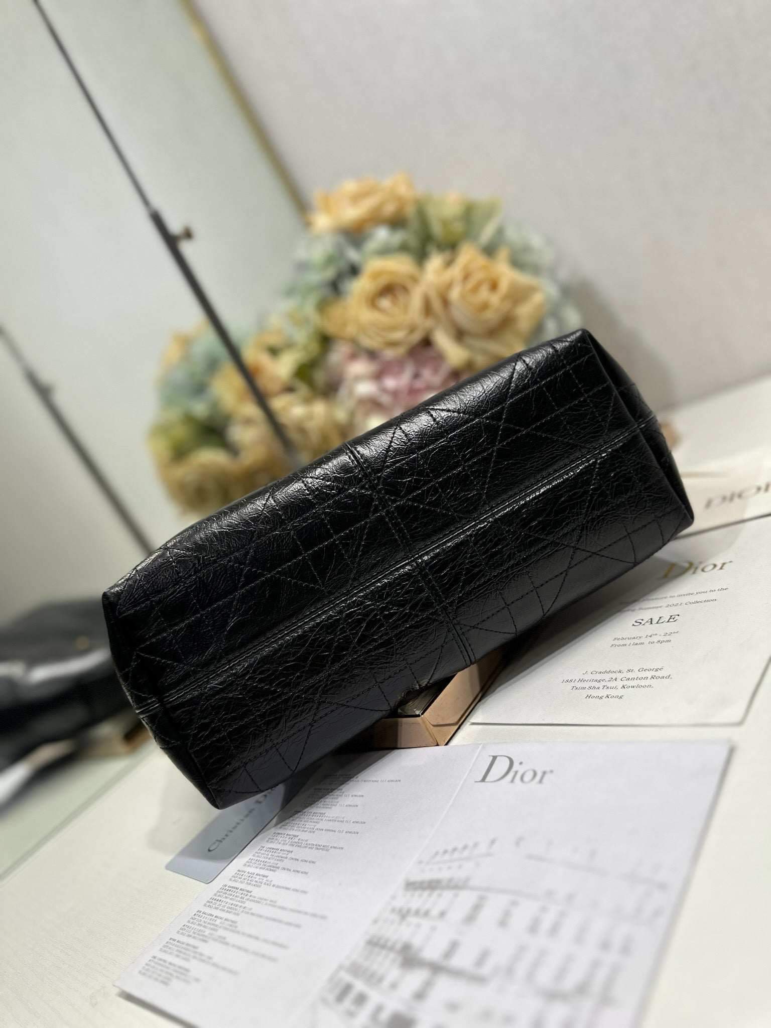 CD Medium Dior Voyage Bag 28cm Black Glossy Macrocannage Calfskin 288634