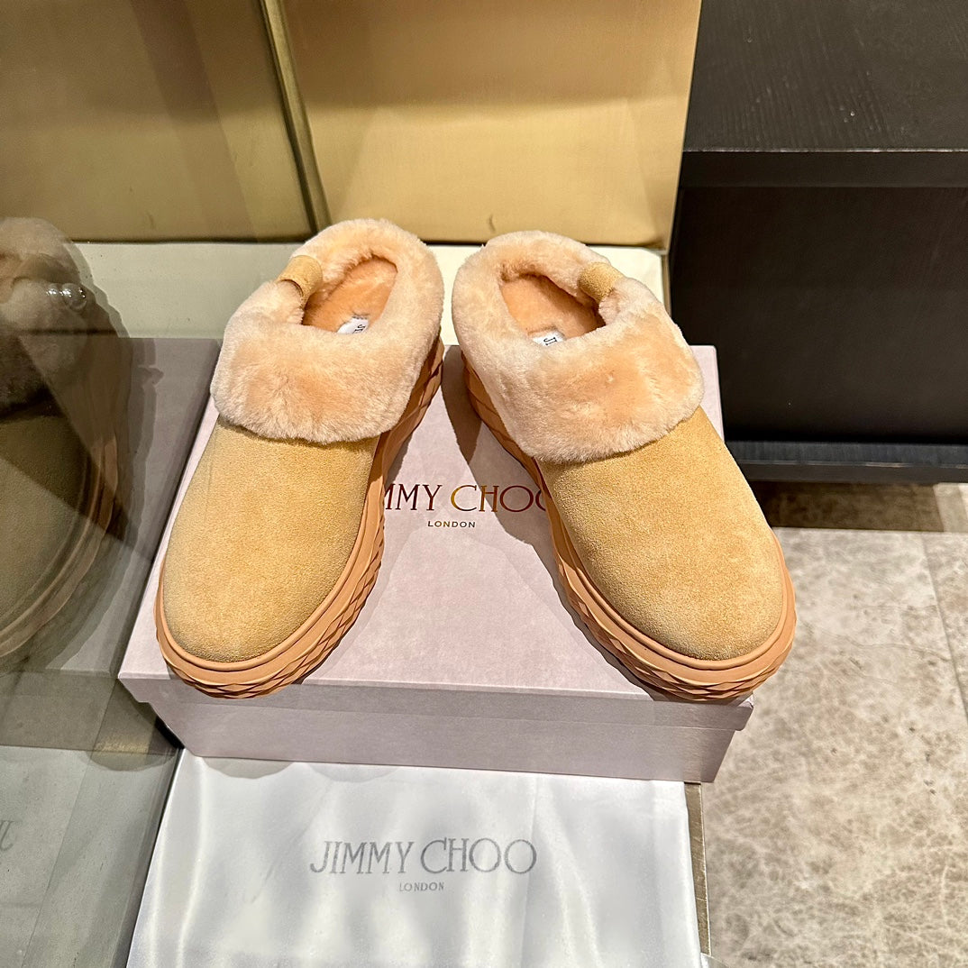 Jimmy Choo Flip Flops Light Brown Suede Shearling Lining 538898