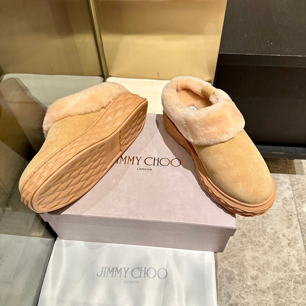 Jimmy Choo Flip Flops Light Brown Suede Shearling Lining 538898