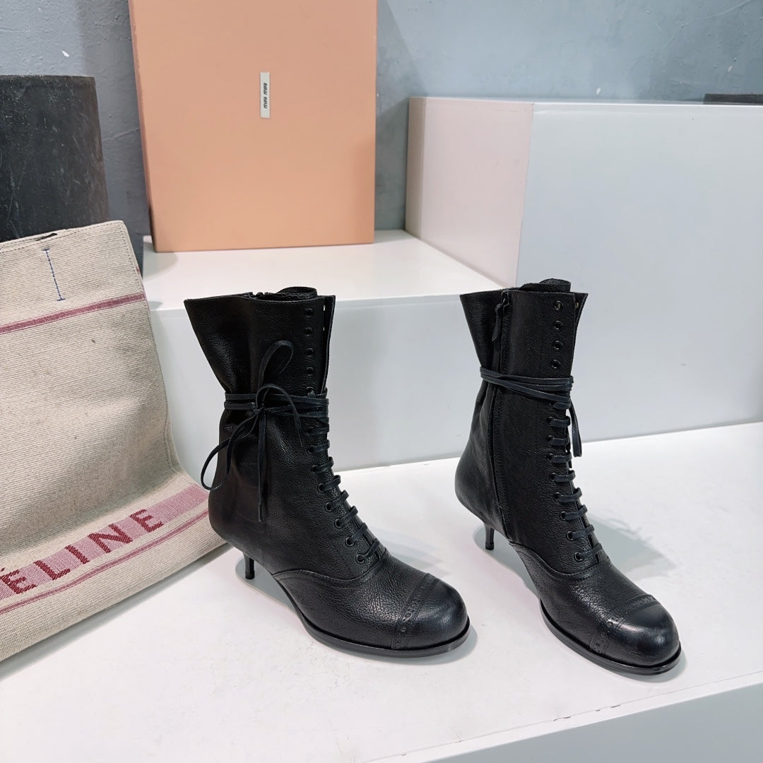 Miumiu 25 Low-heeled Ankle Boot Black Cowhide 511261