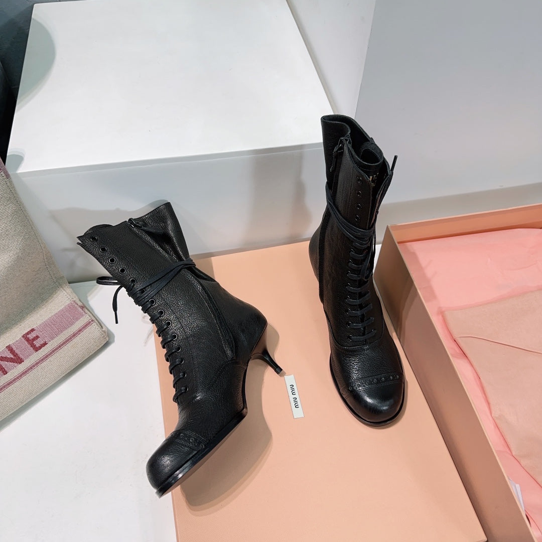 Miumiu 25 Low-heeled Ankle Boot Black Cowhide 511261